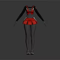 Woman In Red And Black Clothing With Short Skirt Long Sleeves And Shoes