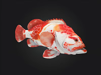 Vibrant Red and White Patterned Tropical Marine Fish in Coral Reef Habitat 3d model