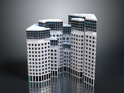 Modern Urban High-Rise Building Complex Featuring White Facade Many Windows And Curved Design 3d model