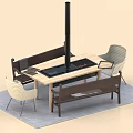 Modern Dining Table Set With Wooden Table Bench And Chairs On Gray Rug