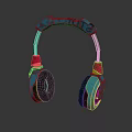 Modern Teal And Red Audio Headphones With Metallic Headband And Black Earpads