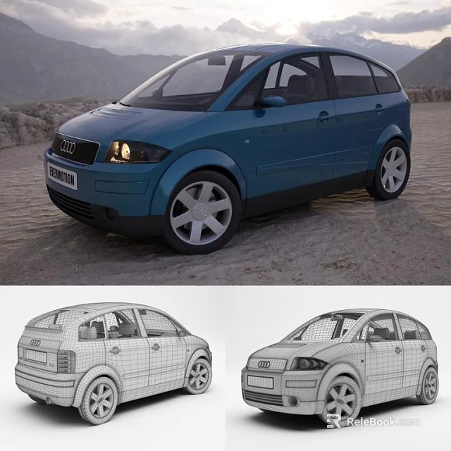 Blue Audi Compact Car 3D Model with Multiple View Designs and Details 3d model 