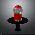 Red Gumball Machine With Transparent Globe And Colorful Lights On Black Table
