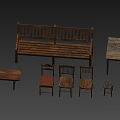 Rustic Wooden Outdoor Chairs And Bench With Natural Design For Garden Patio