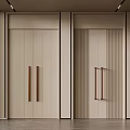 Interior Double Doors With Light Wooden Finish Vertical Slats And Brass Handles