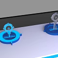 Modern Activation Device With Blue Circular Base And Metallic Cross Symbol Structure 3d model