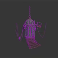 Ornate Decorative Birdcage With Intricate Metal Chains Staircase Base And Small Sign
