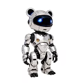 Smart Panda Shaped Robot With Blue Eyes Silver Body And Black Ears 3d model