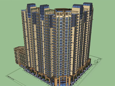 Modern High Rise Residential Building Exterior Design With Glass Curtain Walls And Podium 3d model