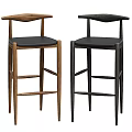 Modern Minimalist Bar Stools With Wooden Frame Leather Seat Two Tone Design Sturdy Legs