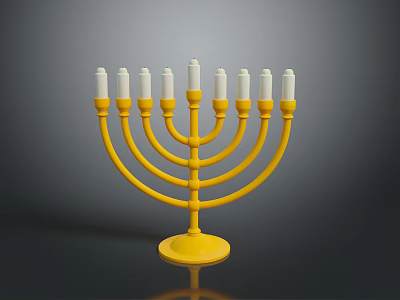 Household Decorative Candelabra Yellow Base With Multiple White Candles For Home Decoration And Lighting 3d model