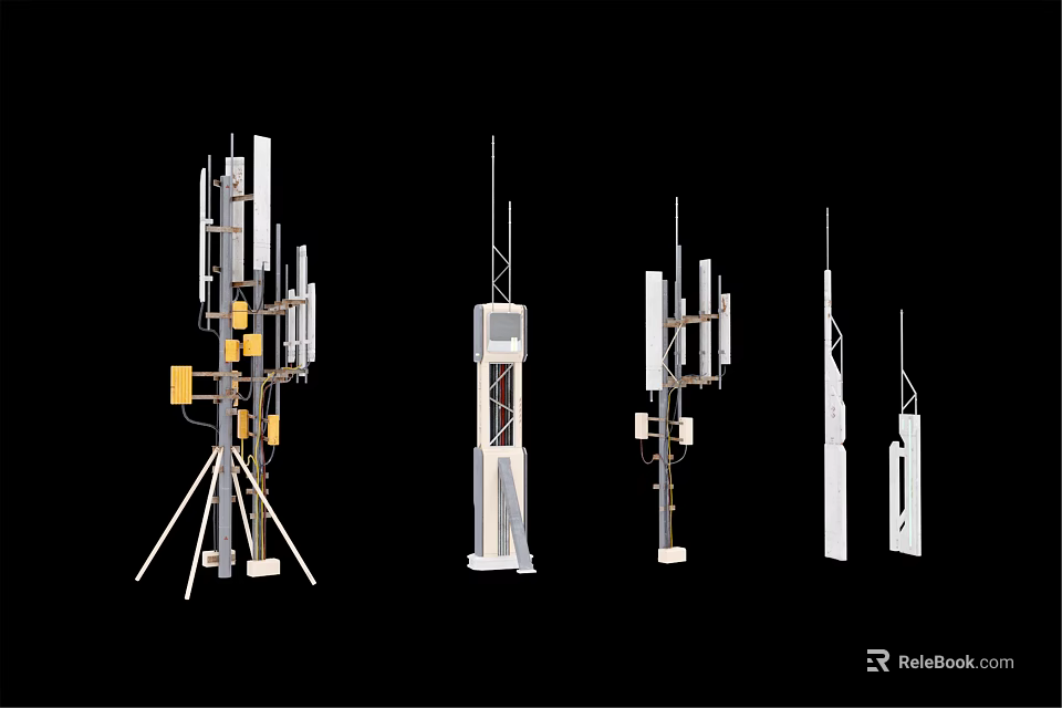 Various Modern Industrial Communication Towers With Antenna Arrays And Metal Supports 3d model 