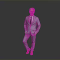 Man in Gray Suit With Tie Standing Hands in Pockets Orange Shoes