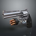 Detailed Vintage Revolver Pistol With Shiny Metal Barrel Black Grip And Bullets