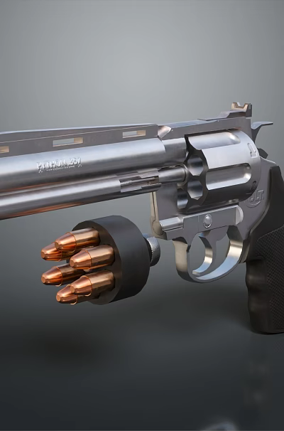 Detailed Vintage Revolver Pistol With Shiny Metal Barrel Black Grip And Bullets 3d model Detailed Vintage Revolver Pistol With Shiny Metal Barrel Black Grip And Bullets 3d model