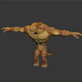 Muscular Orange Fantasy Character And Creature With Green Chest Gem Outstretched Arms And Tail