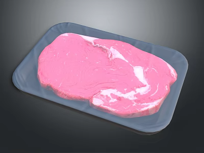 Fresh Raw Meat Piece On Transparent Plastic Tray With Pink Color 3d model