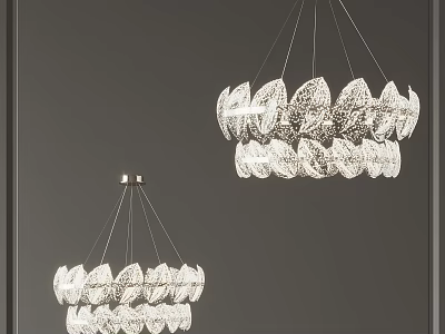 Modern Leaf Shaped Crystal Chandeliers Hanging In Interior Space Design 3d model