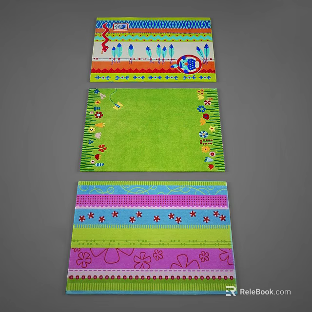 Square Carpets With Colorful Floral Star Patterns And Vibrant Borders For Home Decor 3d model 