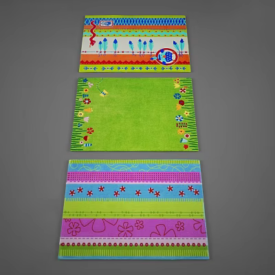 Square Carpets With Colorful Floral Star Patterns And Vibrant Borders For Home Decor 3d model