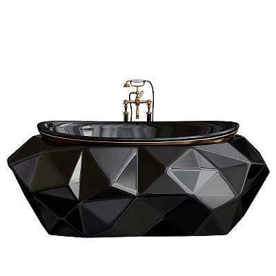 Modern Black Geometric Diamond Design Freestanding Bathtub with Gold Faucet 3d model