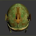 Ancient Bronze Sculpture Helmet With Intricate Carved Animal Figure And Wing Ornaments