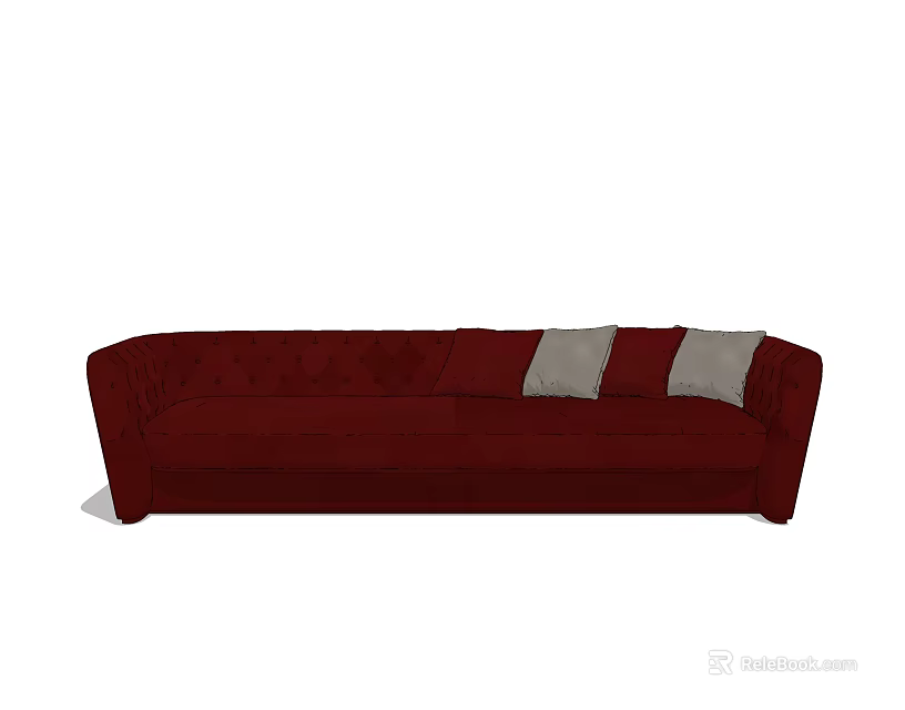 Stylish Red Sectional Sofa With Two Gray Decorative Pillows 3d model