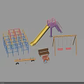 Colorful Children's Playground Equipment With Climbing Frame Slide Swings Seesaw Trolley And Bench