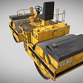 Yellow Road Roller With Double Drums And Metal Driver Seat Frame 3d model
