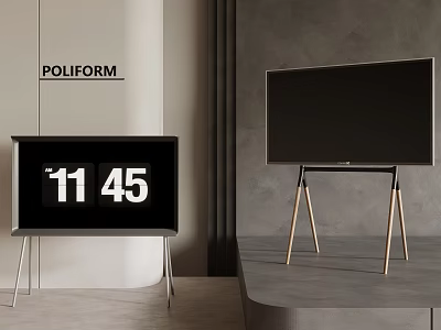 Poliform Modern TV With Floor Stand Displaying Time In Contemporary Interior Design 3d model