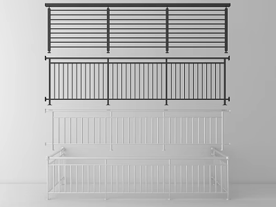 Multiple Metal Fence Designs Featuring Black and White Horizontal Vertical Bars for Outdoor Spaces 3d model