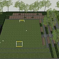 Lush Green Soccer Field With Goalposts Surrounding Trees Paved Pathways And Seating Areas