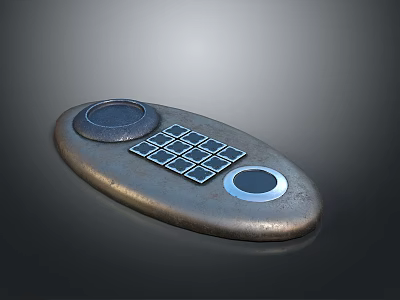 Oval Shaped Control Panel With Metal Surface Circular Buttons And Grid Keypad 3d model