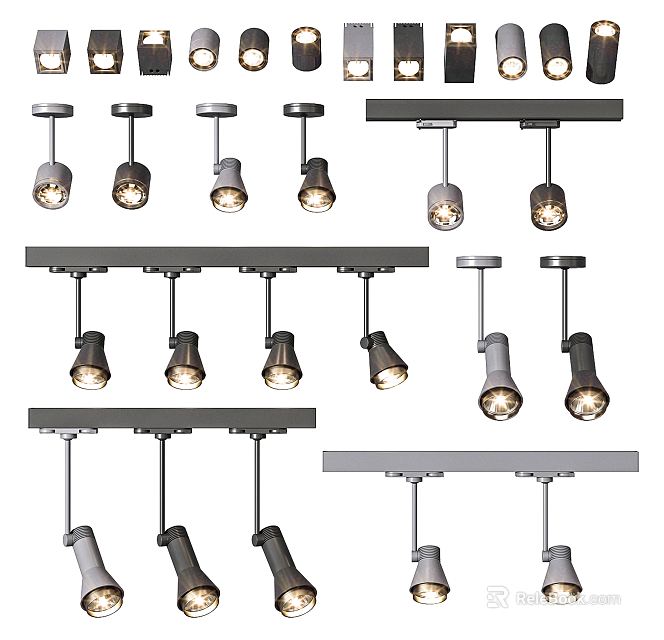 Modern Track Mounted Downlights And Spotlights With Adjustable Angle LED Lighting Design 3d model 