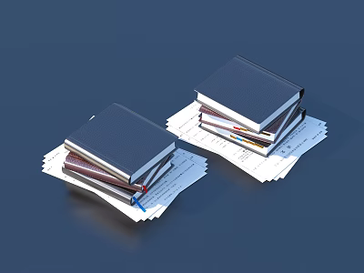 Stacked Hardcover Books With Papers For Daily Office Use Items 3d model