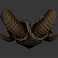 Ornate Horned Weapon With Carved Long Handle And Decorative Antler Design