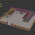 Traditional Chinese Courtyard House Architecture With Red Roof Square Courtyard And Brick Walls