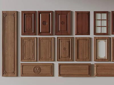 Wooden Wardrobe Doors In Various Styles With Carved Patterns And Glass Inserts 3d model