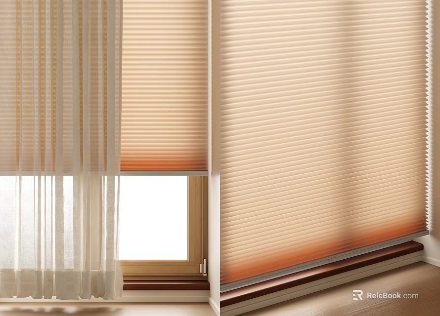 Elegant Roman Blinds In Beige And Light Brown Tones For Window Interior Decoration With Natural Light 3d model 