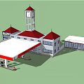 Qinghe Gas Station Exterior Featuring Red Canopy Clock Tower And Fuel Pumps