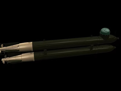 Military Weapon Two Long Cylindrical Torpedoes With Dark Green Metal Casing And Green Top Components 3d model