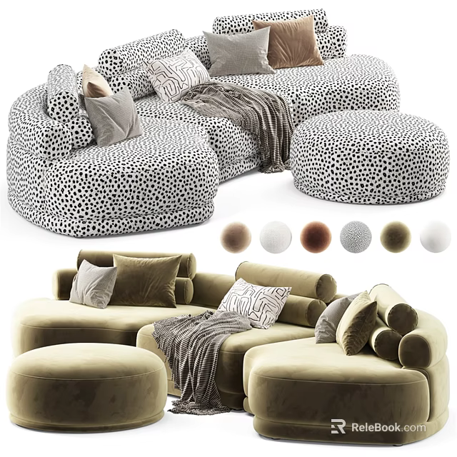 Modern Sectional Sofa With Plush Pillows Cozy Blanket And Ottoman Color Options 3d model 