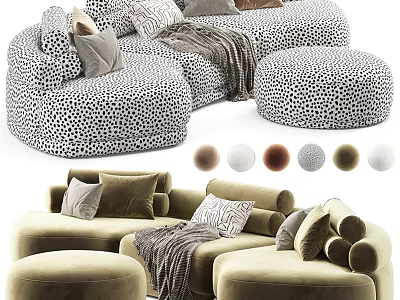 Modern Sectional Sofa With Plush Pillows Cozy Blanket And Ottoman Color Options 3d model