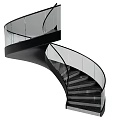 Elegant Modern Spiral Staircase With Glass Railing And Black Steps Design