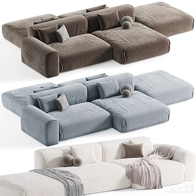 Modern Sectional Sofa In Brown Blue White Velvet With Plush Cushions And Cozy Design 3d model