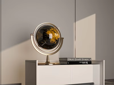 Minimalist Modern Decorative Ornament Set With Globe And Books On White Cabinet 3d model