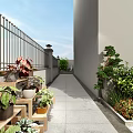 Modern Courtyard Garden Design With Paved Floor Green Plants And Canopy Seating Area