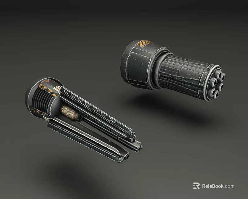 Dual Mechanical Weapons Featuring Cylindrical Barrels And Black Metal Components 3d model 