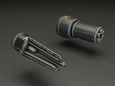 Dual Mechanical Weapons Featuring Cylindrical Barrels And Black Metal Components 3d model