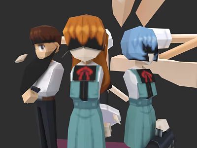 Low Poly Game and Movie Characters With Different Hair Colors Wearing Uniforms 3d model